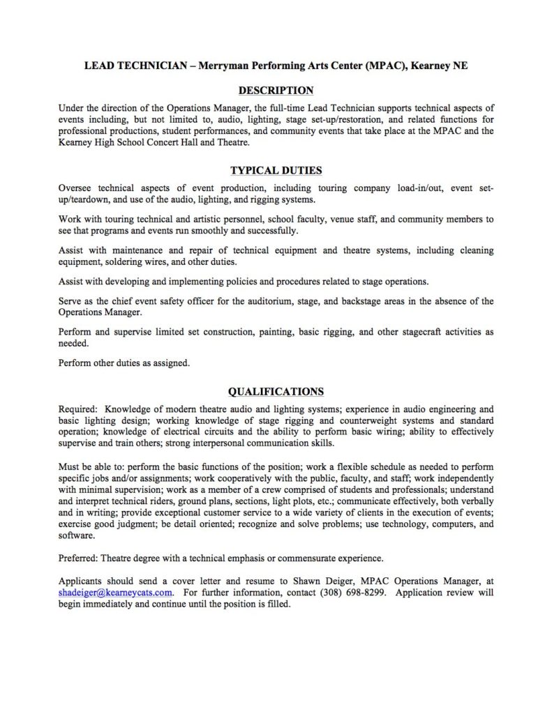MPAC Lead Technician Job Description 0917 The Merryman Performing